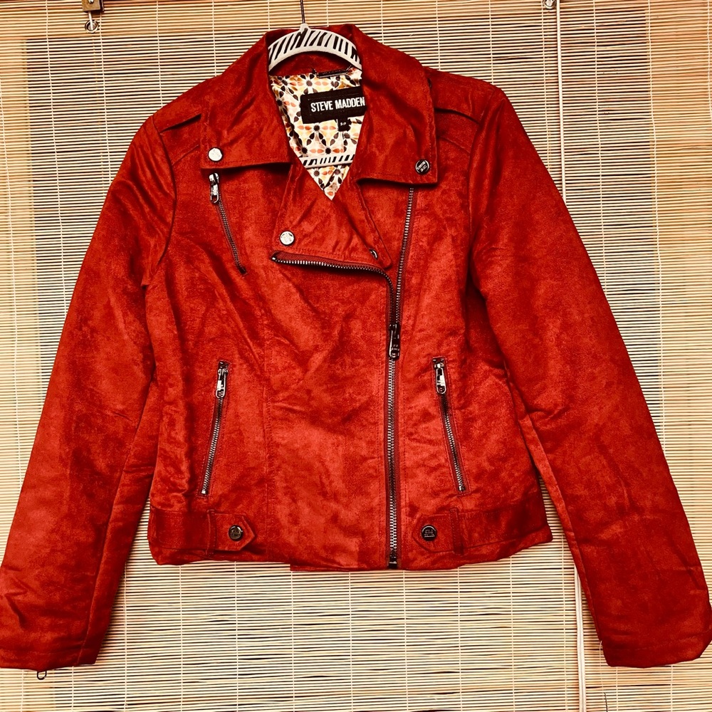 NWT Steve Madden Faux Suede Moto Jacket, Rich Rust Color, Super Plush and Cute